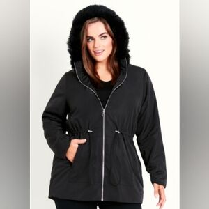 Avenue Evans Womens Plus Faux Fur Trim Lightweight Anorak Jacket sz 20w. Black